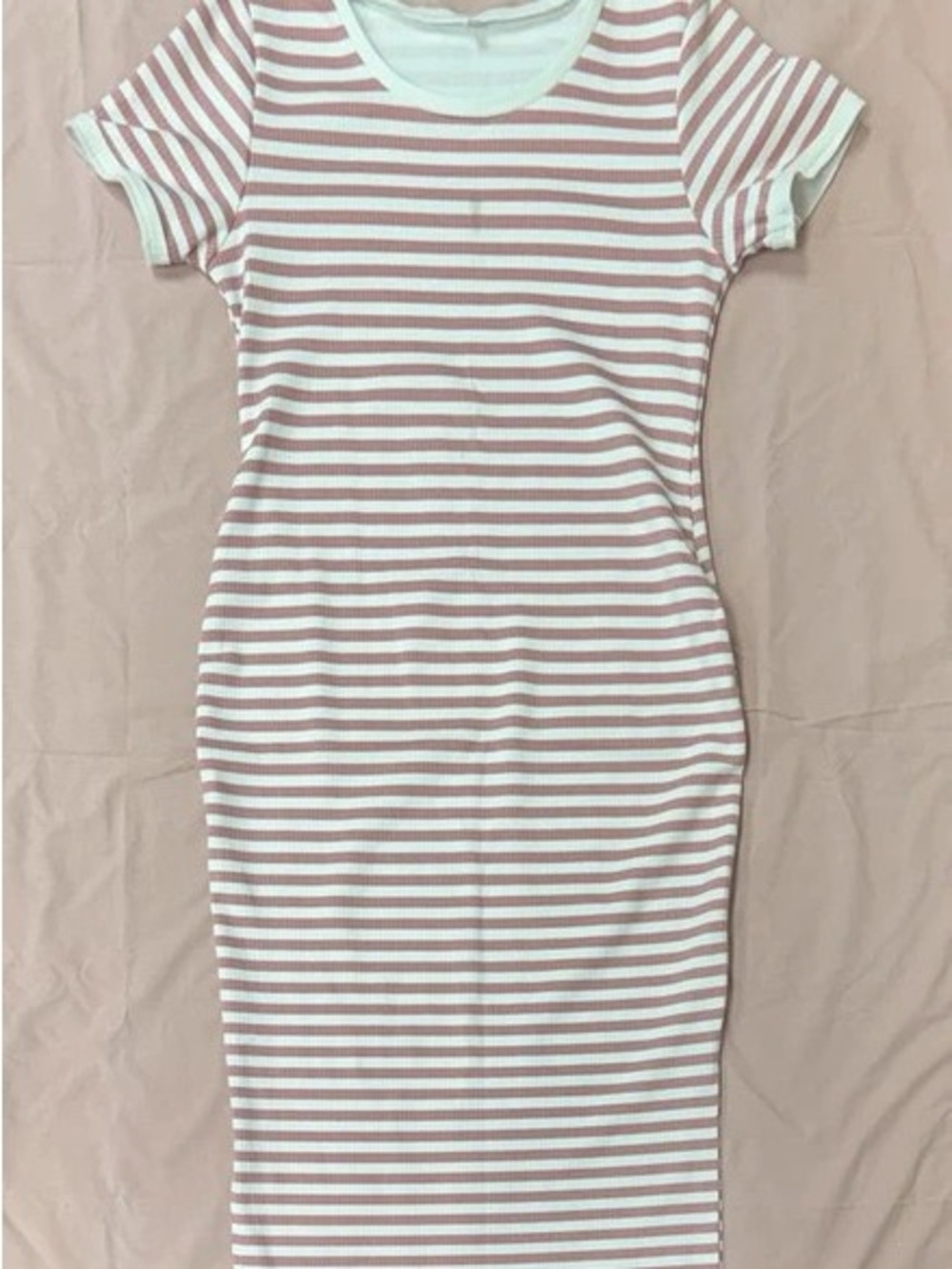 Striped Blush and White Maxi Dress - Casual Slim Fit